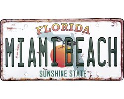 Signs-USA - Souvenir kentekenplaat nummerbord Amerika - verweerd - 30,5 x 15,3 cm - Miami Beach - Florida