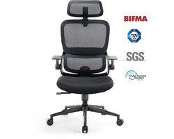 SIHOO B100 Ergonomische Bureaustoel - Ademende Katoenen Zitting - Verstelbare en Roteerbare Hoofdsteun - 2D Klaparmleuningen - Dubbele Lendensteun - 113°/123°/135° Kantelbare Rugleuning - Stille Wielen - voor Thuiskantoor