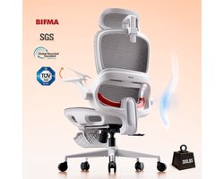 SIHOO B100 Ergonomische Bureaustoel met Voetsteun - Adaptieve Dynamische Lumbale Steun - Ademende Mesh - Ophoudbare Armsteunen - Grijs