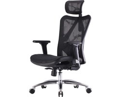 SIHOO bureaustoel bureaustoel, ergonomisch, verstelbare armleuning, 150kg belastbaar ~ bekleding zwart, frame zwart