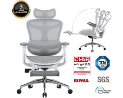 SIHOO Doro C300 JT Ergonomische Bureaustoel - 3D Armleuningen - Zelfaanpassende Lendensteun - Slim Gewichtsmechanisme - Mesh Rugleuning - 3 Kantelstanden - TUV/SGS Gecertificeerd - Tot 150kg - 70x69x128cm——Wit