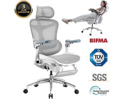 SIHOO Doro C300 Pro JT Ergonomische Bureaustoel - 5D Armleuningen, Zelfaanpassende Lendensteun, Mesh Rugleuning - Tot 150kg - 3 Standen Verstelbaar (92°/100°/112°) - BIFMA/TÜV Gecertificeerd - 77x67x127cm——Wit