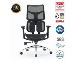 SIHOO Doro S100 Ergonomische Bureaustoel - Dubbele Dynamische Lendensteun & 5-Voudig Verstelbare Rugleuning - 4D Gecoördineerde Armleuningen - Verstelbaar Zitkussen - BIFMA/SGS Gecertificeerd - Geschikt voor 150-190cm - 78x63x124cm——Zwart