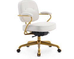 SIHOO L3D Mid-Century Bureaustoel - Faux Lederen Ergonomische Bureaustoel - Breed Zitkussen Gewatteerde Armsteun - Bruin