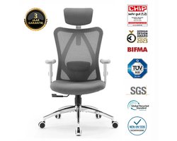 SIHOO M18 Ergonomische Bureaustoel-4-Punts Ondersteuning (Hoofd/Rug/Heup/Handen)-Ademend Mesh Design-Verstelbare Hoofdsteun & Lendensteun-Geschikt voor 1.68m-1.88m-Tot 150kg Draagvermogen-BIFMA Gecertificeerd-Ideaal voor Kantoor/Thuis/Gaming——Grijs