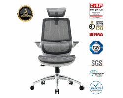 SIHOO M59AS Ergonomische Bureaustoel - 3D Verstelbare & 90° Opklapbare Armleuningen - Dubbele Rugleuning met Adaptieve Lendensteun - Zadelvormig Zitkussen - Hoogwaardig Mesh - BIFMA/SGS Gecertificeerd - Tot 150kg - 43.5x50.5x101.6cm——grijs