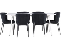 Silar eethoek tafel 90x180cm en 6 teddy stoelen wit.