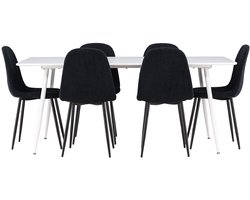 Silar eethoek tafel 90x180cm en 6 teddy stoelen wit.