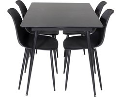SilarBLExt eethoek eetkamertafel uitschuifbare tafel lengte cm 120 / 160 zwart en 4 Polar eetkamerstal zwart.
