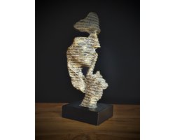 Silence goud ribbel 35 cm hoog - polyresin - kunststof - interieur - voor binnen - interieurdecoratie - decoratiefiguur - modern - geschenk - cadeau - gift - verjaardag - Kerst - Nieuwjaar