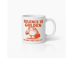 Silence Is Golden Grappige Kikker Mok 330ml – Sarcastische Koffiebeker met Vloekhumor voor Thuis of op Kantoor