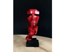 Silence rood 35 cm hoog - polyresin - kunststof - interieur - voor binnen - interieurdecoratie - decoratiefiguur - modern - geschenk - cadeau - gift - verjaardag - Kerst - Nieuwjaar