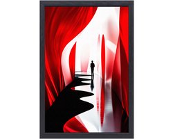Silhouet in futuristische gang - Silhouet canvas schilderij - Muurdecoratie canvas gang - Futuristisch - Canvas met baklijst schilderij woonkamer - Inrichting woonkamer - canvas met baklijst 50x70 cm