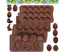 Silicone Chocolate Molds, 4 Pieces Silicone Chocolate Molds, Easter Egg, Hare, Chocolate Mould, for Candy, Rubber, Chocolate, Candy, Jelly, Ice Cubes