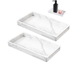 Silicone Marble Bathroom Tray - 2 Pcs - 20x10cm - Makeup Table - Jewelry - Decorative Tray - Oblong Storage Tray - Kitchen Sink voor Soap - Candles