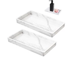 Silicone Marmeren Badkamer Tray Set van 2 - 20x10cm - Decoratieve Oblong Opslag Tray voor Make-up, Sieraden en Kaarsen