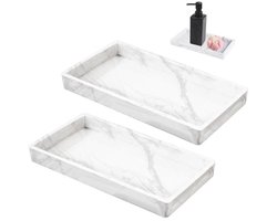 Silicone Marmeren Badkamer Tray Set van 2 - 20x10cm - Decoratieve Oblong Opslag Tray voor Make-up, Sieraden en Kaarsen
