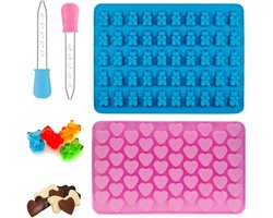Silicone Rubber Bear Moulds - 2 Stuks Silicone Moulds - met 2 Droppers - Non-Stick Coating - Silicone Gummy Bears - Herbruikbare Silicone Vorm Hart voor DIY Snoep en Chocolade - 55