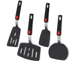 Silicone Spatel Turner Set Van 4 - Siliconen Bakspatel Zwart - BPA Vrij Rubber Spatel Grote Keuken Gerei Set Voor Ei - Hittebestendig & Vaatwasserbestendig - Pannenkoek - Burger - Keukengerei - Kookgerei - Bakgerei