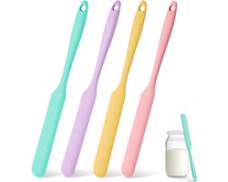 Silicone Spatula - 4 stuks - Dessert Spatel - Pannenlikker - 24cm - Veelzijdige Spatel - Hittebestendig anti-aanbak - voor Bakken en Koken - Voor Zuurdesem, Lange Handgreep Slanke Spatel