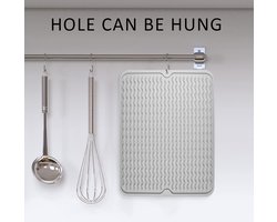 Siliconen afdruipmat, 40 cm x 30 cm, servies, droogmat, afdruipmat voor keuken, hittebestendig, antislip, afdruipmat voor het drogen van bestek, servies en glazen, grijs