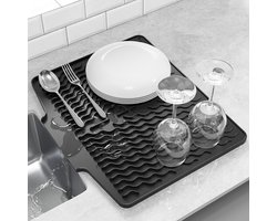 Siliconen afdruipmat met afdruiprand - 40 x 33 cm - sneldrogende en zelf-afdruipmat - afdruiprand - Afvoermat voor serviesgoed - antislip gootsteenmat