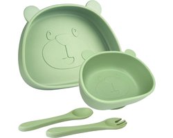 Siliconen babybord en komset met zuignap, antislip kinderbord voor peuters, servies met lepelvork, geschikt voor de meeste hoge stoelen, BPA-vrij, vaatwasser- en magnetronbestendig