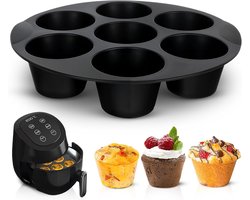 Siliconen Bakvorm - 7 Cups Non-stick Bakvormpjes - 20 Cm - Herbruikbaar, Bpa-Vrij - Bakaccessoire - Airfryer Siliconen Cupcake Bakvorm - Siliconen Muffin Bakvormen - Geschikt Voor Het Bakken Van Cupcakes, Brownies, Chocolade - Zwart