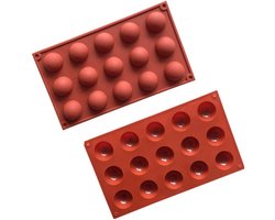 Siliconen bakvorm - Halve bollen - 4 cm diameter - Baking mold - Chocolade vorm - Bolletjes - 15 vormpjes - Mal - 29x17 cm - Rood - Bakken - Desserts - Jonyx