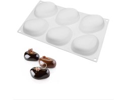 Siliconen Bakvorm - Muffin Vorm - Gebak Decoreren - 6 Holte Steen Vorm - 100 ml - Wit