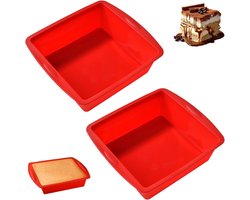 Siliconen bakvorm vierkant - anti-aanbak - set van 2 - rood - 20 cm