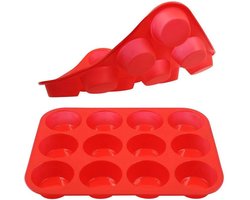 Siliconen Bakvorm voor 12 Muffins of Cupcakes - Springvorm Siliconen - Vormpjes - BPA Vrij -Rood