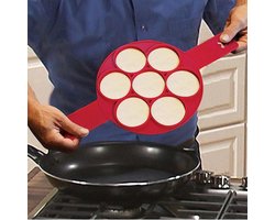 Siliconen Bakvorm voor Pannenkoek of Ei – Pannenkoekenmaker - Mini Pannenkoeken Vorm – Maak snel en gemakkelijk 7 perfecte kleine pannekoeken - Rood