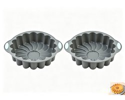 Siliconen bakvormen – broodvormen – bloemvormige taartvormen – flexibel en duurzaam – herbruikbaar – geschikt voor het maken van taarten, gelei en diverse desserts – ideaal voor verjaardagen, feestjes en bakken - Grijze tweedelige set