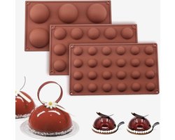 Siliconen Bakvormen Halve Bollen Cakevorm - Ronde Mallen Chocolade - Set van 3 - Diameter 7 + 3.8 + 2.8CM