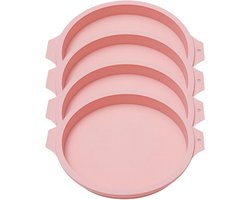 Siliconen bakvormen set voor gelaagde cakes - 4 delig - 20 cm diameter - Roze - Herbruikbaar - Bakvorm voor laagcake, kaascake - Snelsluiting