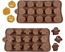Siliconen Bakvormen voor Halloween - Cakevorm, Koekjesvorm, Muffinvorm - Geest, Chocoladevorm - Rubber, Snoep, Keuken - DIY Bakken (Set van 2)