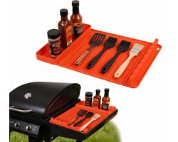 Siliconen BBQ Zijtafel Mat - Geschikt voor Weber, Napoleon & Big Green Egg - 40.5 x 29.2 cm - Barbecue Gereedschapshouder Hittebestendig - BBQ Accessoire - Oranje