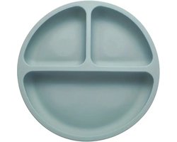 Siliconen Bord Baby en Kind - Blauwgrijs - Kinderbord - Met 4 Zuignappen - Sterk - Dinerbord - Ontbijtbord - Vakjes - BPA-vrij