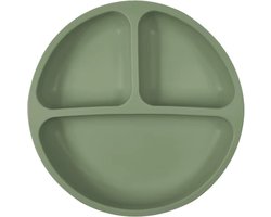 Siliconen Bord Baby en Kind - Groen - Kinderbord - Met 4 Zuignappen - Sterk - Dinerbord - Ontbijtbord - Vakjes - BPA-vrij