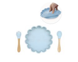 Siliconen Bord - Kinderbordjes - Baby bestek set met zuignap - Baby servies - Kinderbestek - Kinderbord - Baby Bord - Blauw