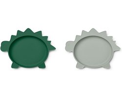 Siliconen bordjes Olivia Dino Garden Green / Dove blue mix 2 set | Liewood