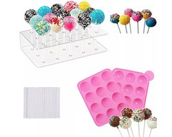 Siliconen Cakepop Bakvorm Set inclusief 100 Stokjes en Houder - Cakepop maker - Cakepop set - Cakepop Houder - Cakepop stokjes