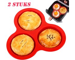 Siliconen cakevorm - 2 stuks - Taartvorm - 10 cm diameter - Eiervorm - Eierring - Bakplaat voor de airfryer - Voor Magnetron Kleine Taartjes Puddings Taart Ontbijt Patty - Geschikt voor airfryers van 6 liter en groter - rood