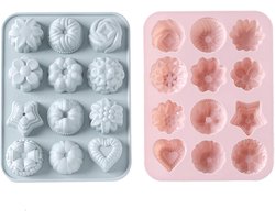 Siliconen Cakevormen Set - 12-Caviteiten Voor Taarten, Koekjes, Chocolade & IJsblokjes - Hittebestendig en Makkelijk Schoon Te Maken