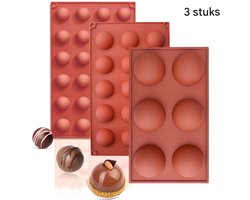 Siliconen Chocolademodel - Halve Bol - Bakvorm voor Chocolade en Mousse - 3 stuks - Transparant