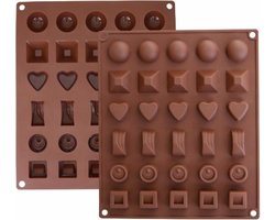Siliconen Chocoladevorm Mal - 30 chocolaatjes - 6 verschillende vormen - praline/snoep/chocolade vorm