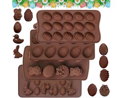 Siliconen chocoladevormen voor Pasen, 4 stuks, siliconen chocoladevormen, paasei, konijnenvorm, chocoladevorm voor snoep, rubber, chocolade, snoep, gelei, ijsblokjes