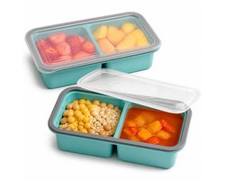 Siliconen diepvriesvorm met deksel - 2 stuks - 2 vakken van 500 ml - Voor soep, sauzen en maaltijdporties - Blauwgroen - 29,7 x 14,5 x 6 cm