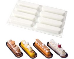 Siliconen Eclair mal voor mousse-cake en brownie - 8 vakken - dessertvorm voor gebak - bakvorm desserts - chocomousse maken